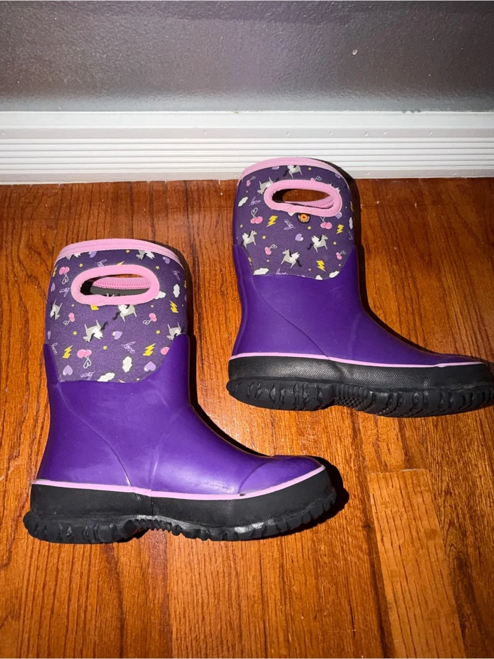 BOGS Kids Waterproof Insulated Rain Boots Purple Unicorn -22°F Girls Boots 12 13